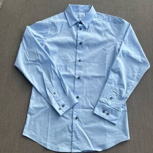 Calvin Klein Boys Slim Fit Long Sleeve Blue Dress Shirt Stretch 16 Regular